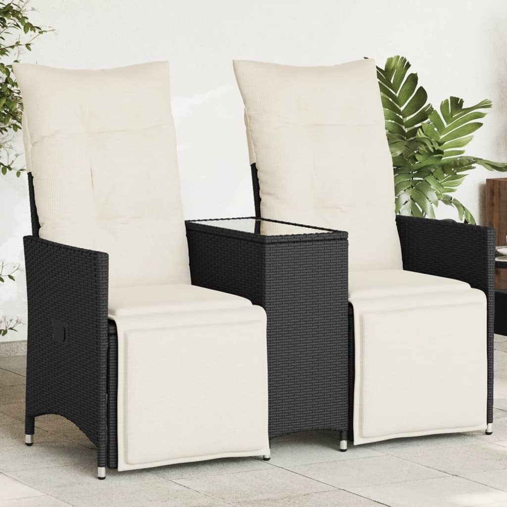 Möbel Gartensofa 2-Sitzer Verstellbar mit Tisch Schwarz Poly Rattan - Gartensofas 365715