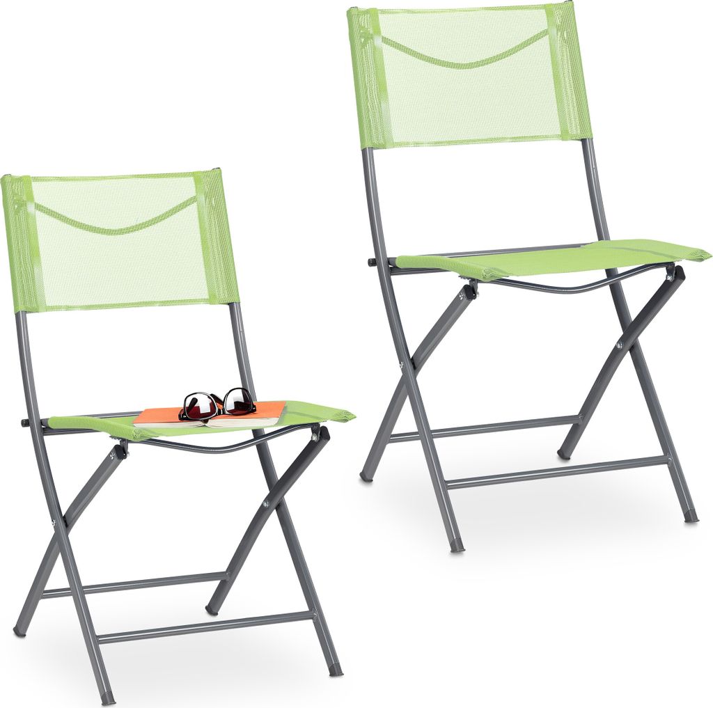 Relaxdays Gartenstuhl 2er Set, Klappstuhl für Garten, Balkon, Terrasse, Metall Campingstuhl bis 120 kg, wetterfest, grün