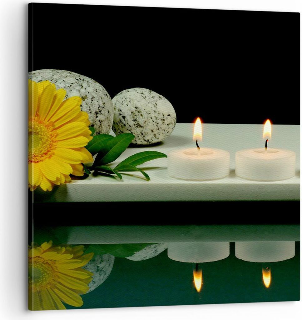 Bild auf Leinwand - Leinwandbild - Spa Blume Kerze Stein - 60x60cm - Wand Bild - Wanddeko - Leinwanddruck - Bilder - Kunstdruck - Wanddekoration - ...