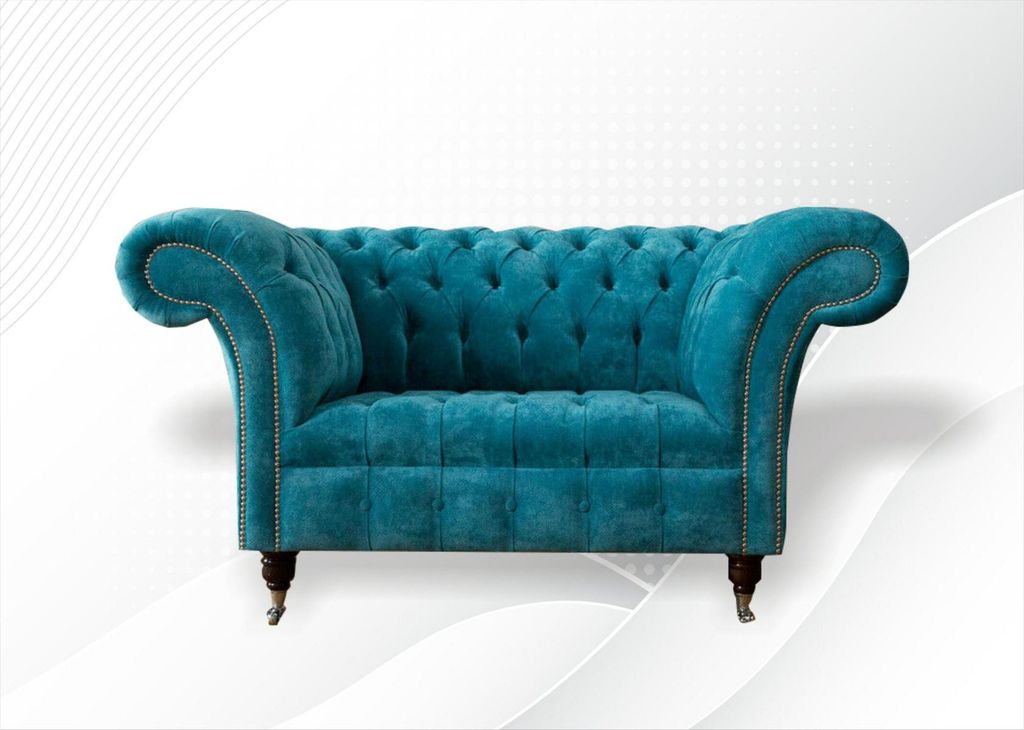 Chesterfield Sessel Fernseh Couch 1er Sofa Stoff Polster Textil Couchen Türkis