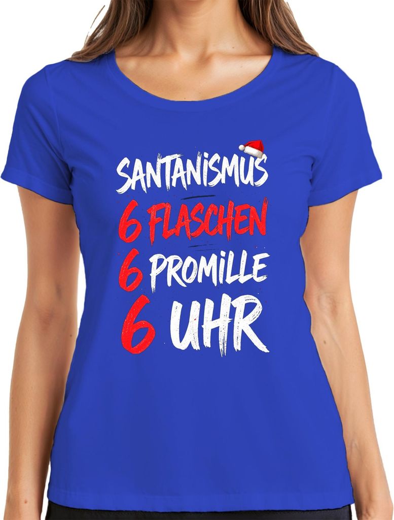 SANTANISMUS 6 FLASCHEN 6 PROMILLE Lustig Weihnachtsfeier Geschenk Damen T-Shirt, Blau, XL