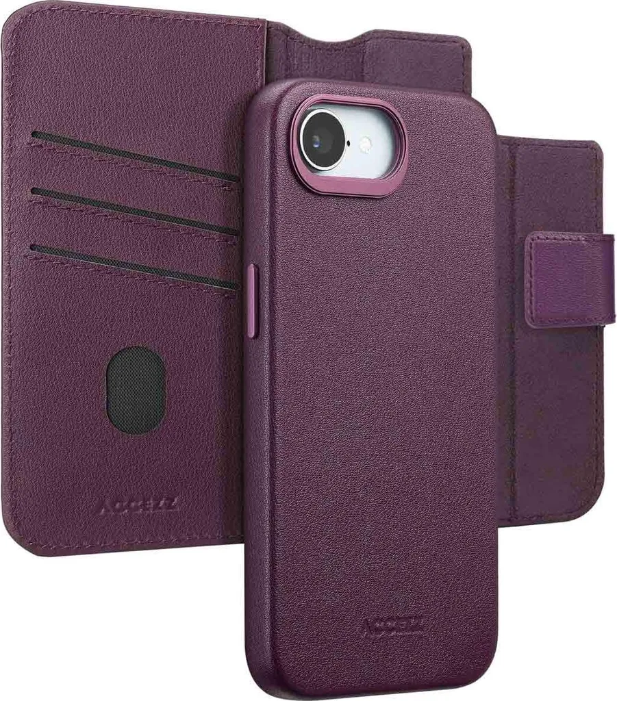 Custodia pieghevole in pelle Accezz 2 in 1 con MagSafe iPhone 16e - Heath Purple