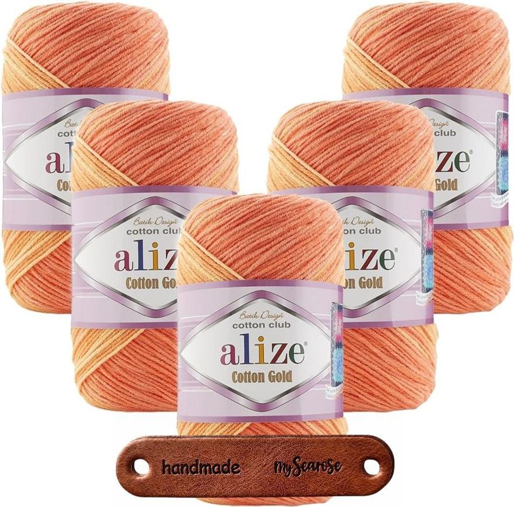 5 x ALIZE Baumwolle Gold Batik 7687 mit Label Produktbild 