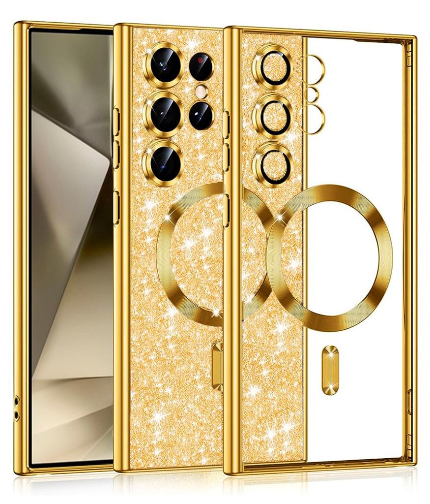 Techsuit Luxury Glitter Back Cover Hülle mit MagSafe für Samsung Galaxy S24 Ultra - Gold