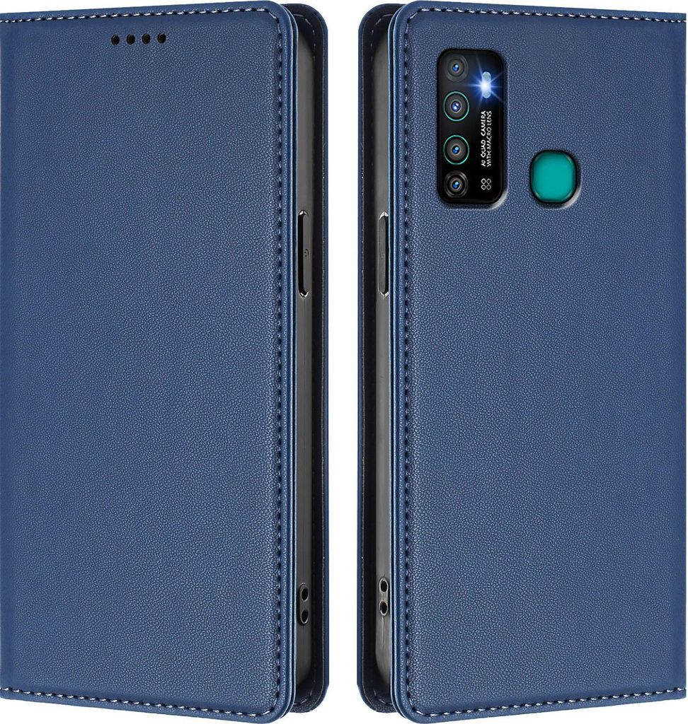 Handyhülle für Tecno Camon 15/15 Air/Infinix Hot 9/Hot 9 Pro, Kunstleder Klapphülle Stoßfeste Magnetische Hülle mit Ständer Dunkelblau