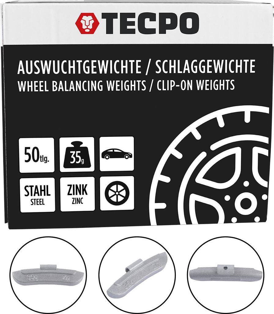 TECPO Schlaggewichte Zink Auswuchtgewichte 35g x 50 Wuchtgewichte für Stahlfelgen korrosionsbeständig Radwuchtung Auswuchtmaschinen