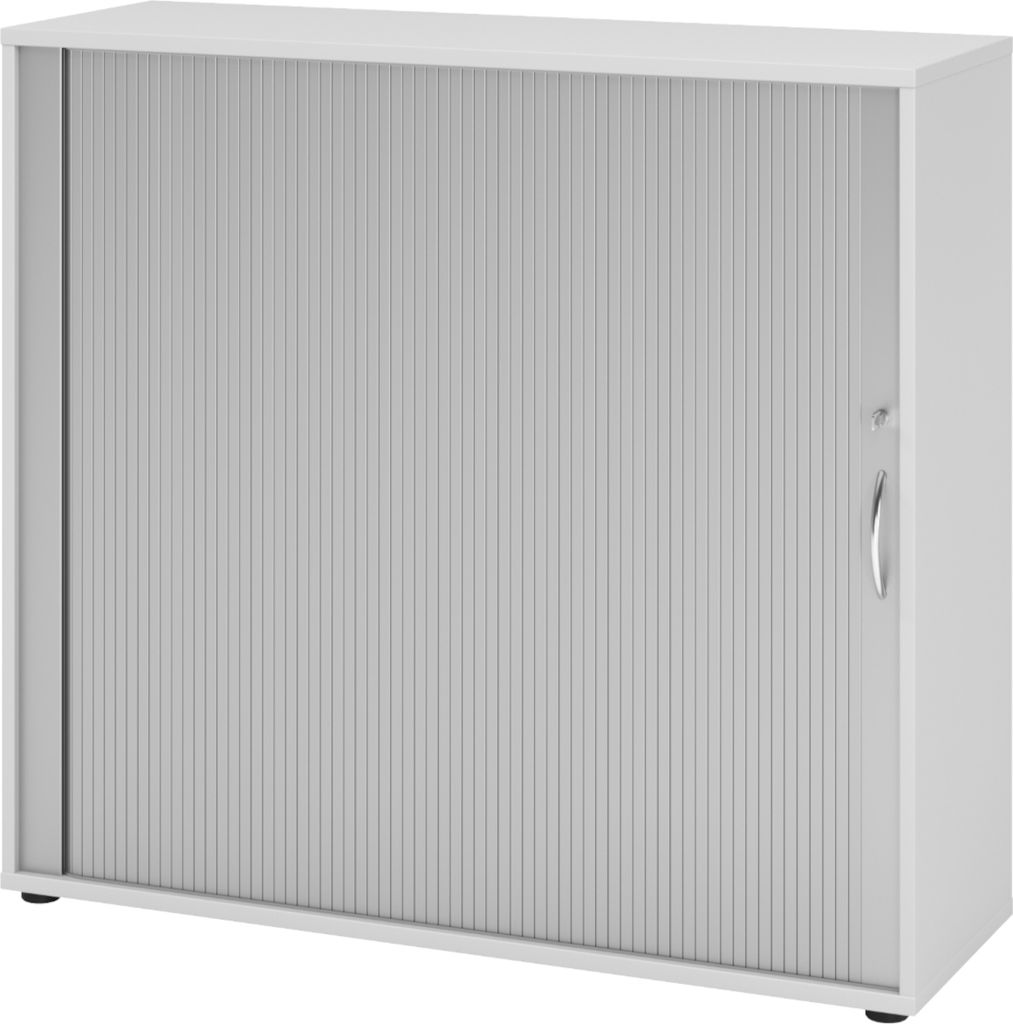 bümö Rollladenschrank office - 3 Ordnerhöhen - Nachbildung: Grau/Silber, Griff: Bogengriff (Metall)