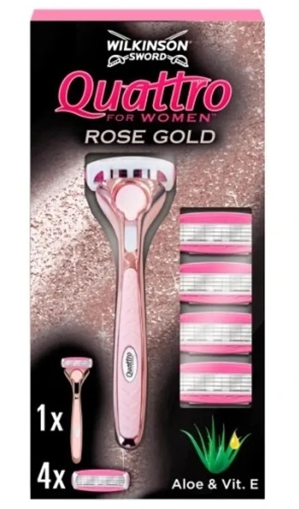 Rasoir Wilkinson Sword Quattro or rose en métal et ses 5 lames recharge