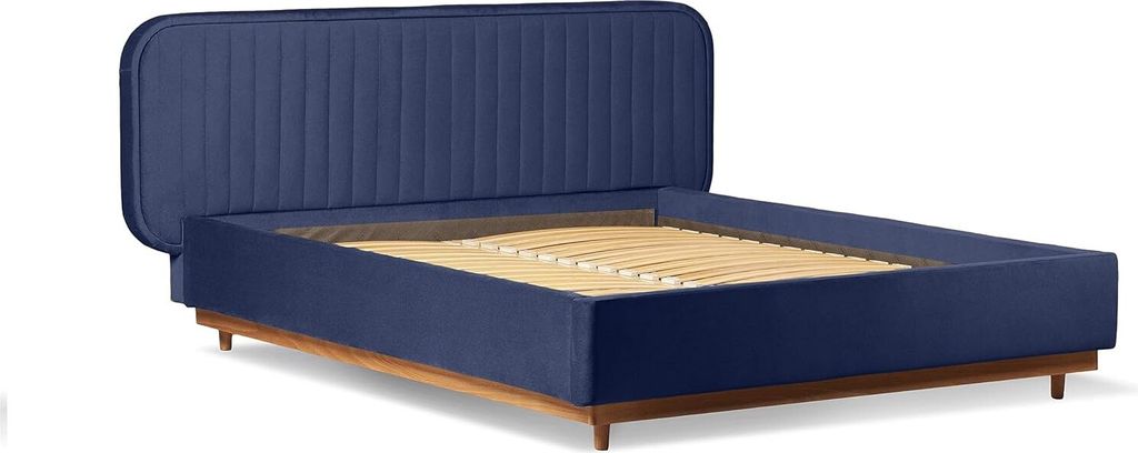 Delikate Gepolstertes Bett mit Kopfteil - Doppelbett mit Lattenrost - Design Polsterbett im Retro Stil - Schlafzimmer Möbel auf Holzbeinen, Farbe:...