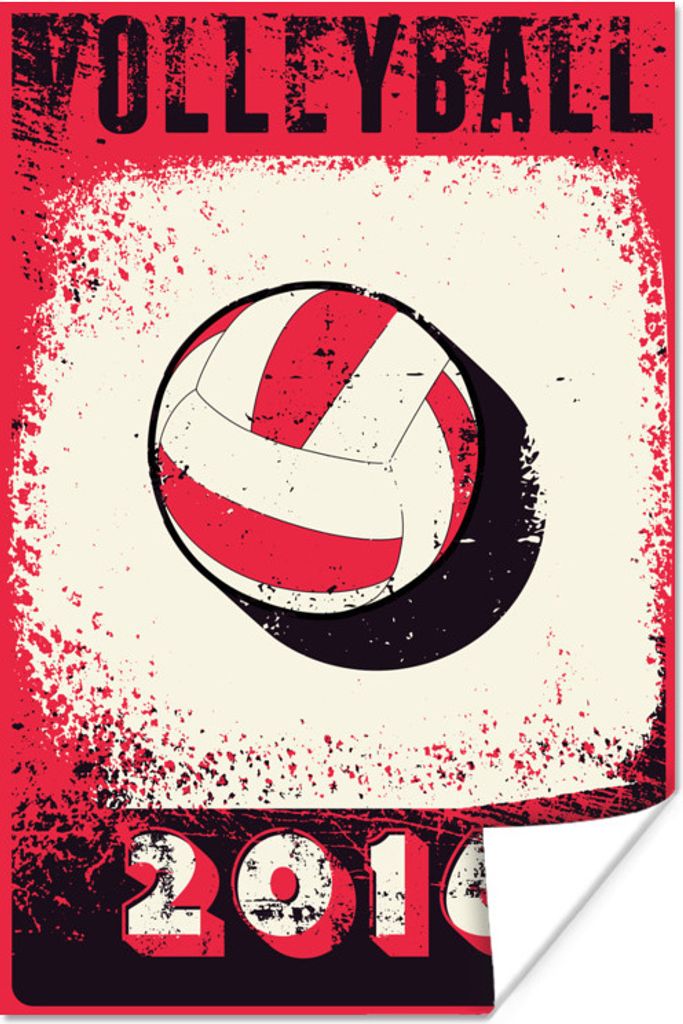 MuchoWow Poster Volleyball Illustration mit Zitat "Volleyball 2016" auf verwittertem Hintergrund 20x30 cm - Papierdruck
