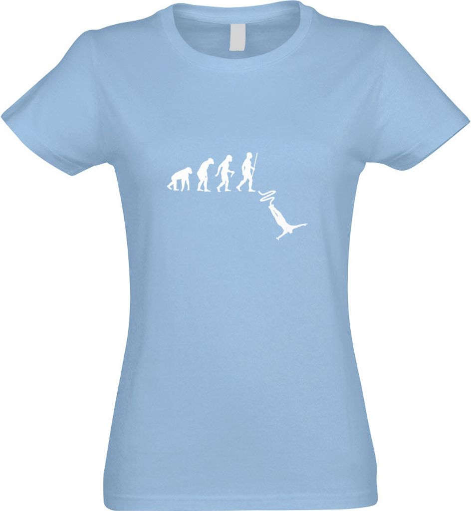 Kiwistar - T-Shirt tailliert - Damen - himmelblau - Bungeespringen Evolution - mit Motiv Bedruckt - Funshirt Design - Sport - Freizeit - Damen - XL