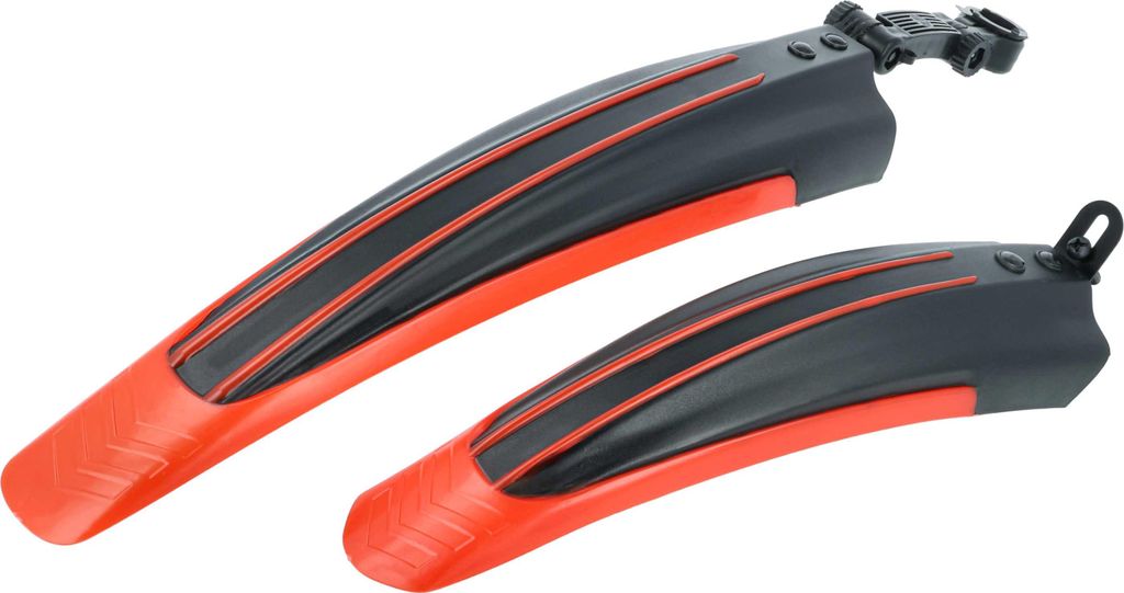 vhbw Fahrrad Schutzblech Set für Vorderrad, Hinterrad zur Montage an alle Mountainbikes mit 24" / 26" Reifen - schwarz / rot Kunststoff