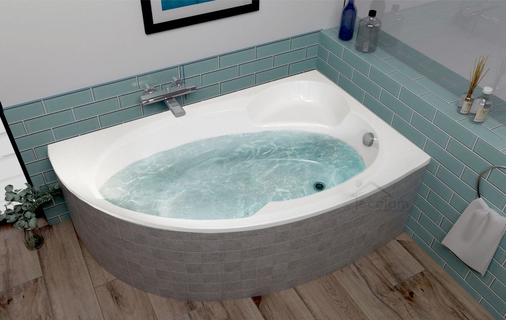 ECOLAM Badewanne Eckbadewanne Eckwanne Rechteck Wanne Acryl Carmen 170x100 RECHTS Füße Silikon Ablaufgarnitur GRATIS