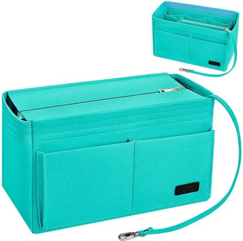 Organiseur de sac à main en feutre cyan - Rangement rigide multi-poches