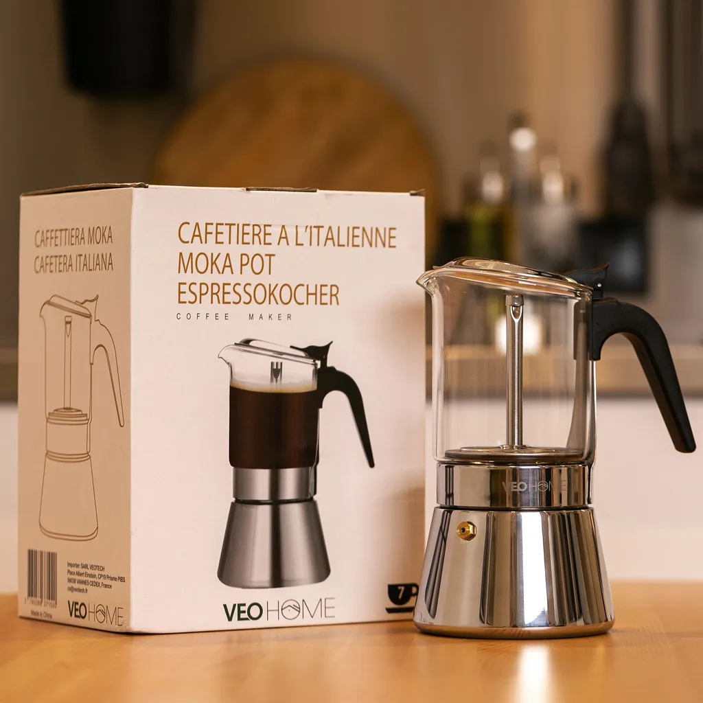 Machine à café Moka traditionnelle en verre et inox pour 6 tasses - 360ml