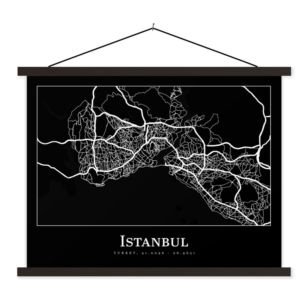 MuchoWow Textilposter Stadtplan - Istanbul - Karte 40x30 cm mit schwarzem Rahmen - Dekorationen