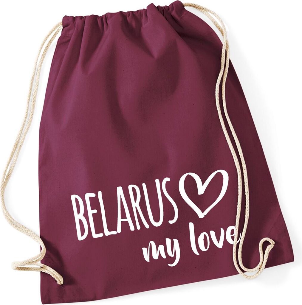 Huuraa Turnbeutel Belarus my love 12 Liter Burgundy Baumwolle Rucksack Geschenkidee