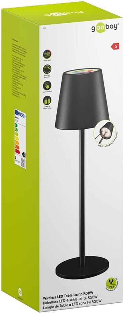 Kabellose LED-Tischleuchte RGBW, schwarz Produktbild 