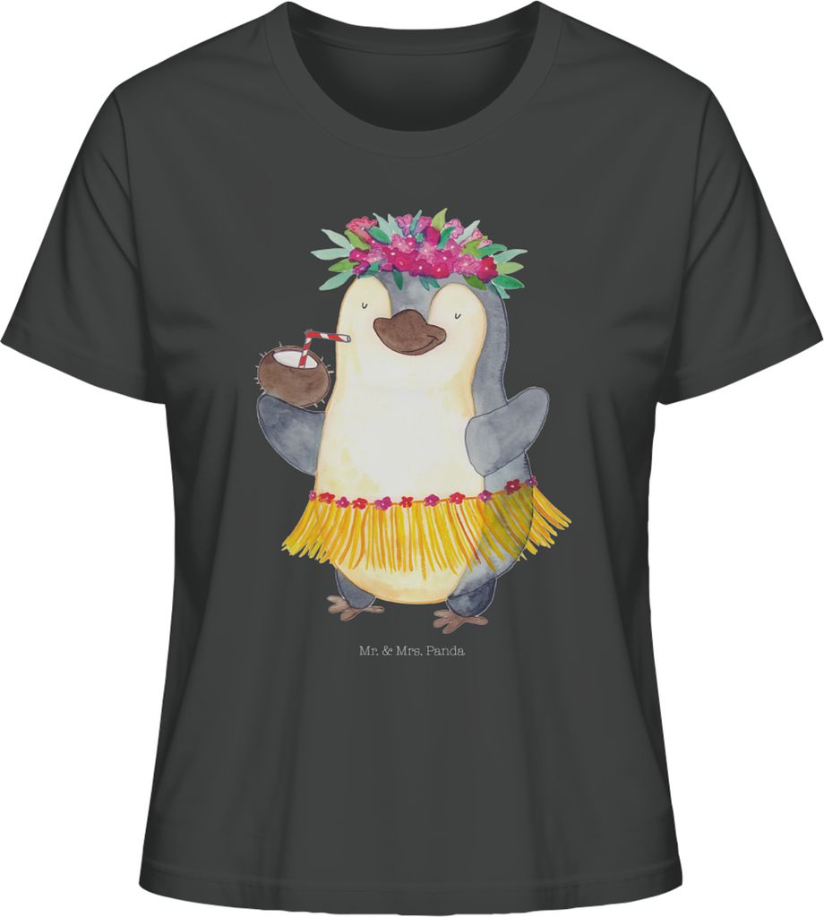 Mr. & Mrs. Panda Basic Shirt Damen Pinguin Kokosnuss Größe L - Anthrazit - Geschenk, Erholt, Rundhals T-Shirt, Hawaii, Oberteil, Urlaub, Frauen