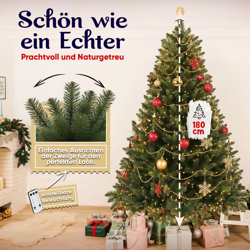 Premium Weihnachtsbaum knstlich 180cm Nordmanntanne mit LED