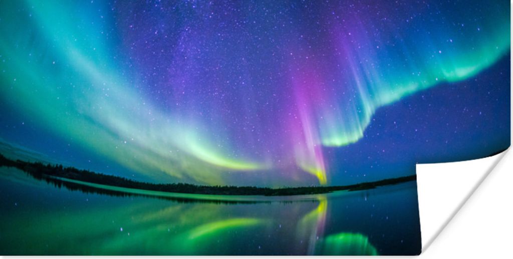 MuchoWow Poster Nordlicht - Sternenhimmel - Reflexion 120x60 cm - Bild