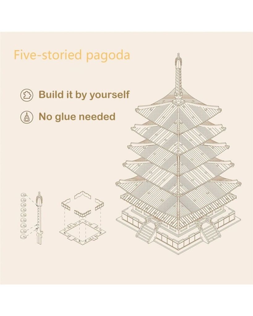 ROBOTIME Rolife 3D drevené puzzle Päťposchodová pagoda 275 Obrázok produktu 8