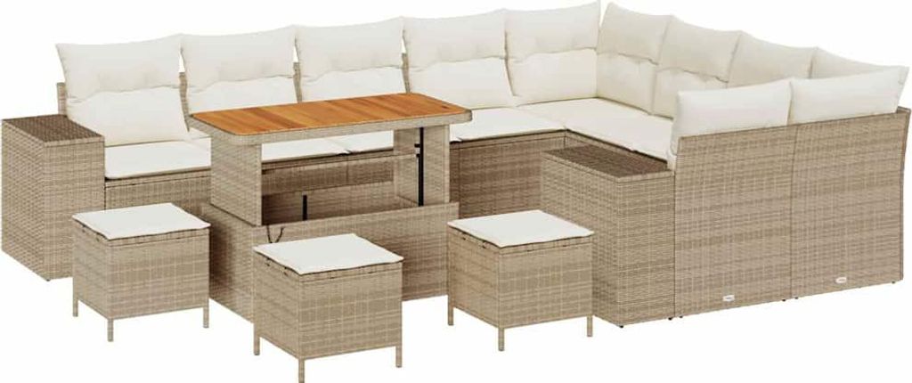 Möbel Garten-Sofa-Set - Outdoor-Lounge-Set - mit Kissen mit Speicher 13er Set,multifunktional& Moderne - Beige und Creme - Gartengarnitur - Garten...
