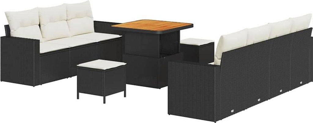 Gartensofa-set mit Kissen 10 pcs Schwarz Poly-Rattan