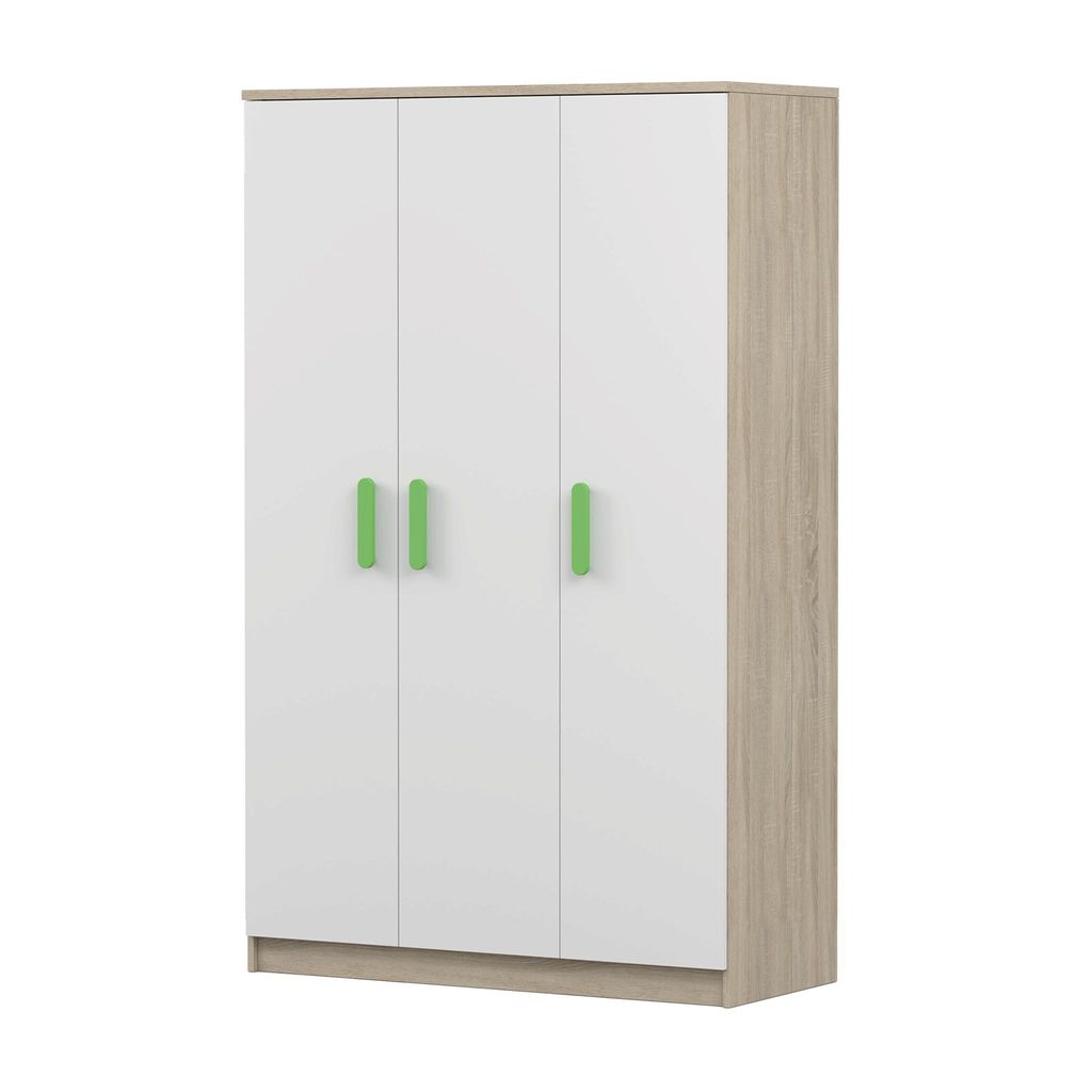 Drehtürenschrank, Kinderkleiderschrank 120 cm Sonoma Eiche/Weiß, grüne Griffe JONAS III 19