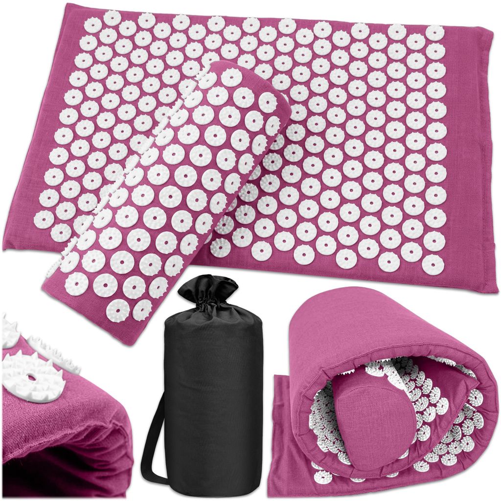 KRUMAD Akupressurmatte Set mit Kissen, inkl. Tasche, Stachelmatte für Rücken, Nacken, Wellness, Entspannung, Massagematte 60x40 cm für Zuhause