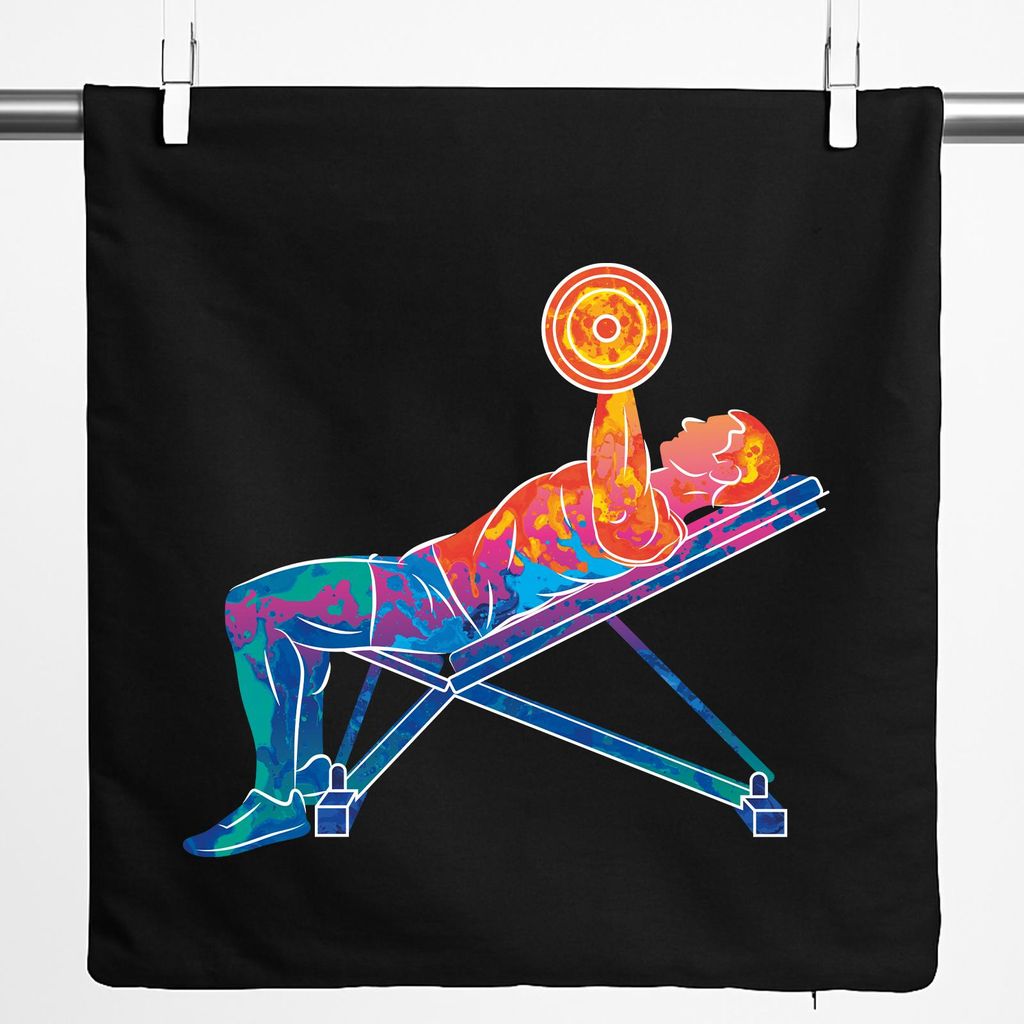 Huuraa Kissenbezug Fitness Training Bench Press bunte Silhouette 40x40cm Black Baumwolle Dekokissenbezug Geschenkidee