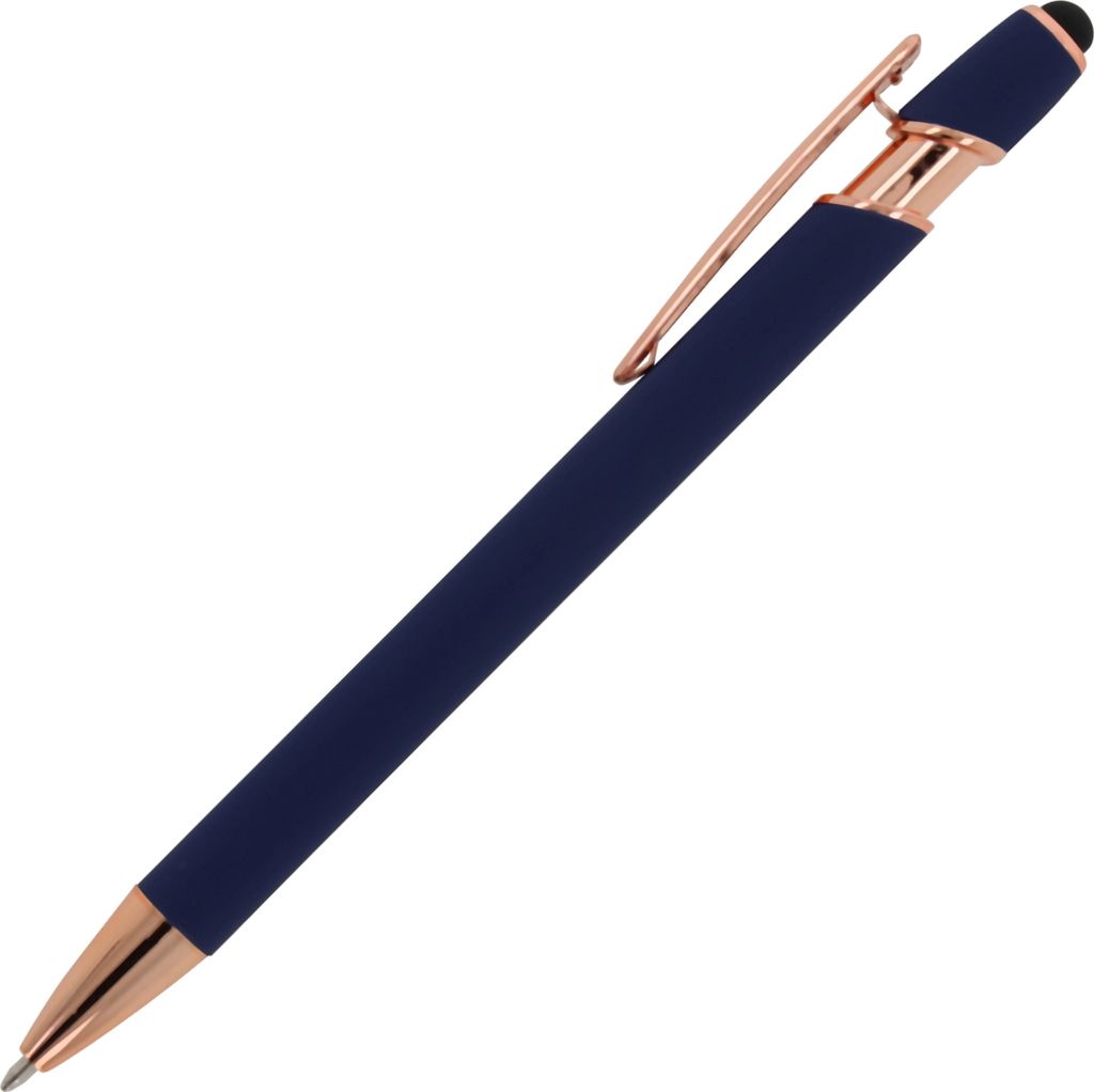 Touchpen Kugelschreiber "Roségold" / aus Metall / Soft-Touch / Farbe: dunkelblau