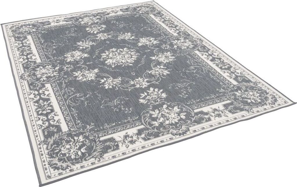 In- und Outdoorteppich Beidseitig Cape Cod, Größe:80x140 cm, Design:Orient Grau Bordüre