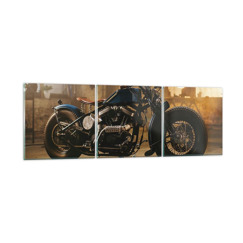 Bilder auf glas - 3 Teile - Motorrad Motor - 150x50cm - Glasbilder - Wandbilder - Bilder - zum Aufhängen bereit - Wanddekoration aus Glas - Glas B...