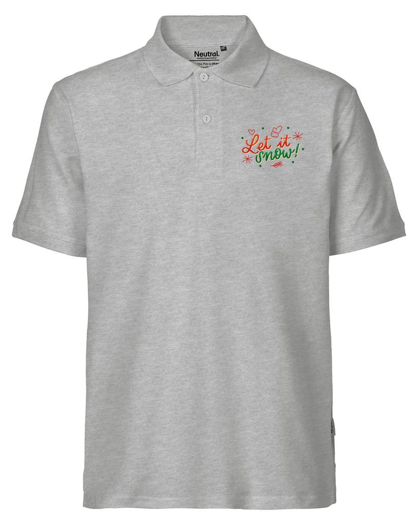 Huuraa Herren Polo Shirt Let it Snow Schriftzug M Sport Grey Bio Baumwolle Fairtrade Poloshirt Geschenkidee
