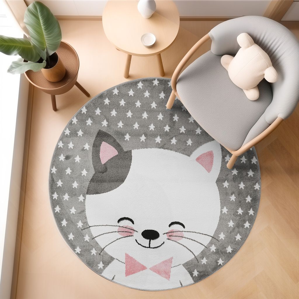 Kinderteppiche Teppiche für Kinder Babyzimmer Teppiche im modernen Stil Teppich Kinderzimmer Größe : 160 cm Rund , Farbe : Pink-1