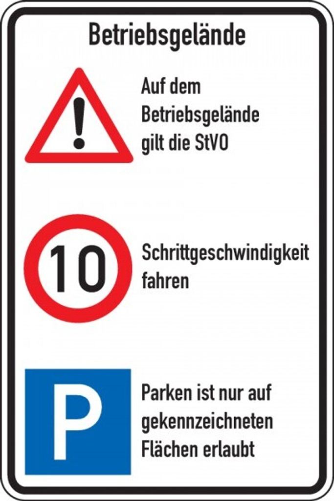 Dreifke Schild I Kombischild Betriebsgelände, STVO und 10 km/h+Parken, Alumi...