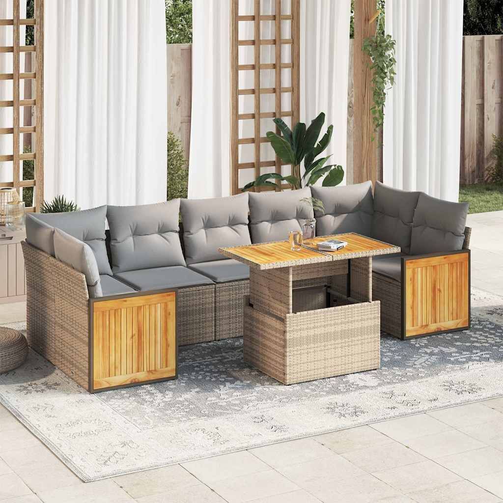 Maison Exclusive - 8-tlg. Garten-Sofagarnitur mit Kissen Beige Poly Rattan Akazie
