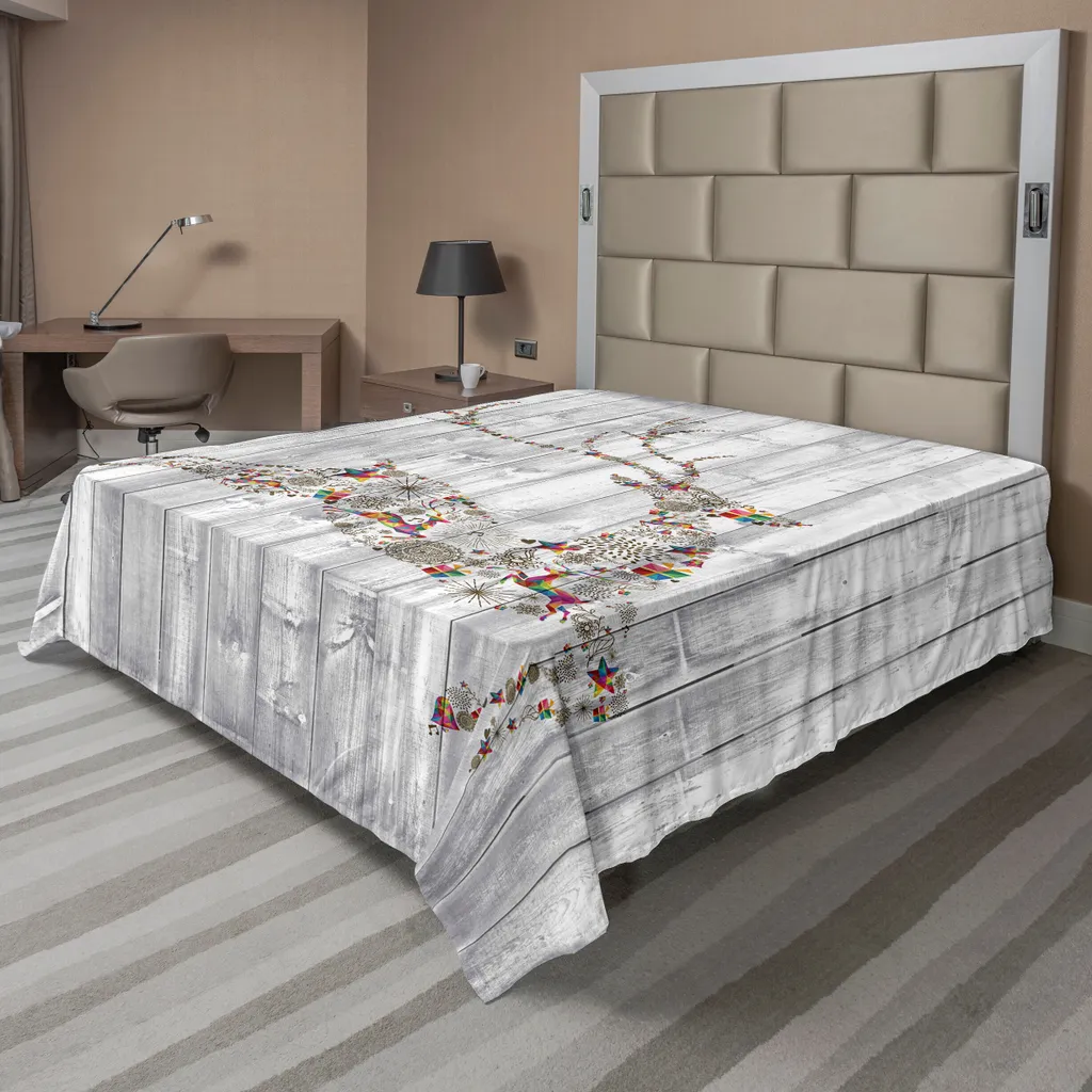 Drap pour lit décoratif ambiance Noël motif Cerf artistique 244x205cm