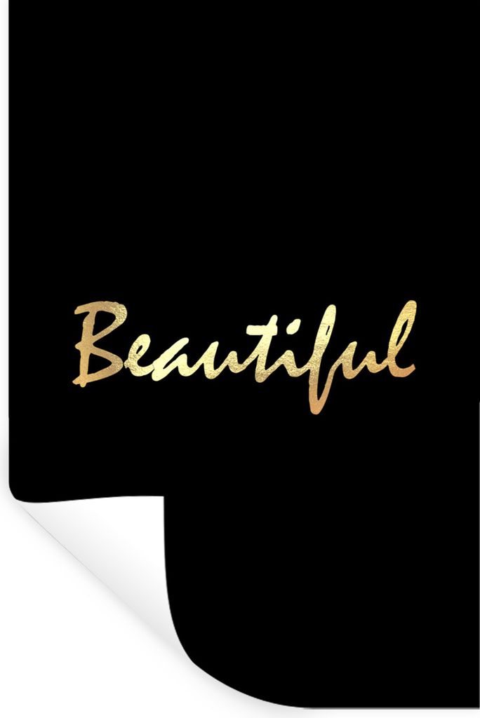 MuchoWow Wandtattoo Wandsticker Wandaufkleber Zitat - Schönheit - Schwarz - Gold 80x120 cm Selbstklebend und Repositionierbar - Repositionierbar...