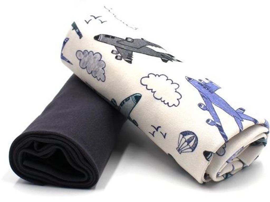 Kleidungsstück-Set aus Jersey-Stoff 0,5m + 0,5m Bordstoff für Kinderkleidung (Luftfahrzeug-Ecru + Antraciet, Set 13)