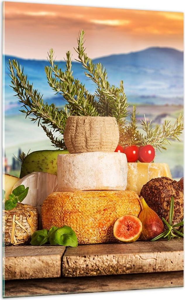 Bilder auf glas - Einteilig - Toskana Käse Obst Italien - 70x100cm - Glasbilder - Wandbilder - Bilder - Wanddekoration aus Glas - Glas Bilder - Wa...