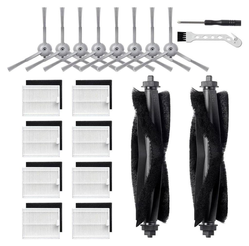 20 Stück Ersatzteile für Eufy L60/ L60 SES/ L50/ L50 SES Saugroboter, Ersatz Zubehörset mit 2 Hauptbürste, 8 Seitenbürsten, 8 Filter (mit Schw...