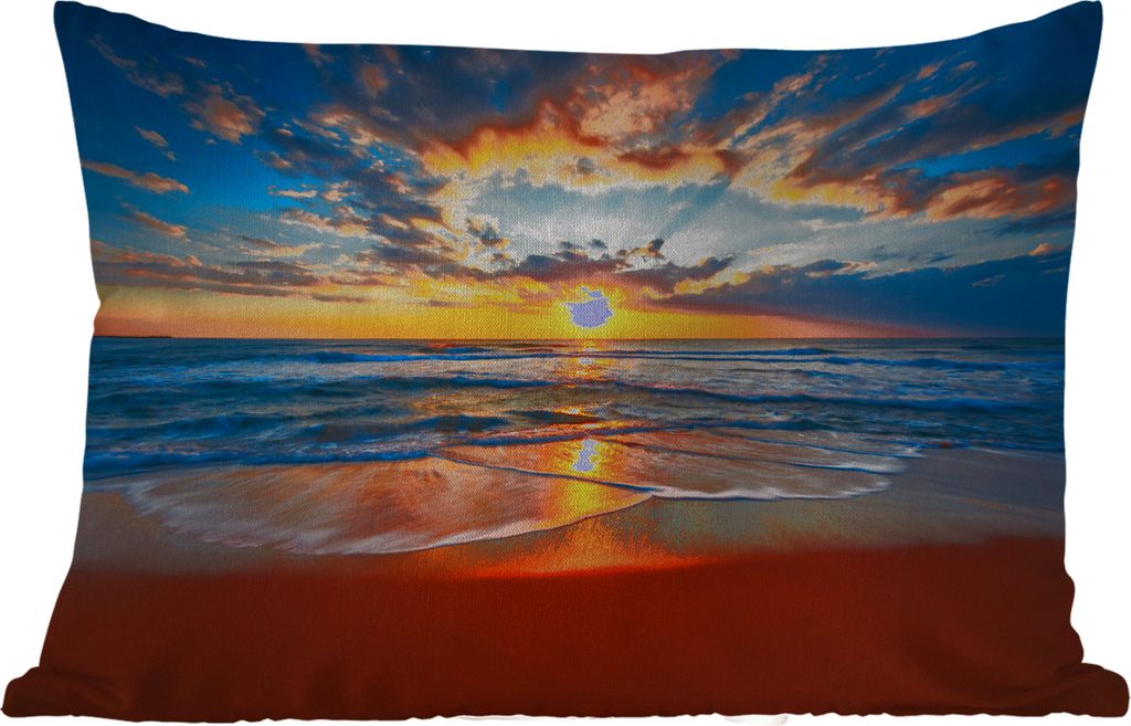 MuchoWow Outdoor Kissen - Meer - Sonnenuntergang - Strand - Wolken - Orange - 50x30 cm - Wetterfest - Lounge Kissen - Sofa kissen - Wohnzimmer De...