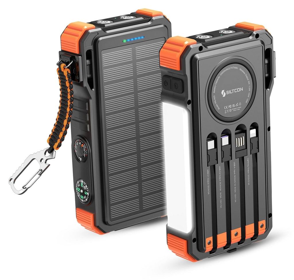 Siltcon® Solar-Powerbank 20000 mAh mit integrierten Kabeln, Produktbild 