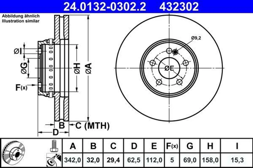 Disque de frein ATE 24.0132-0302.2 pour Mercedes CLS et Classe E