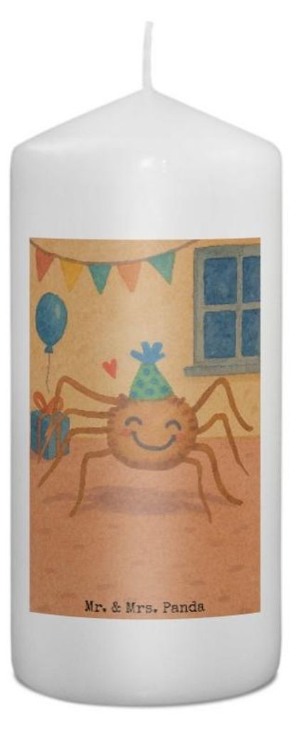 Mr. & Mrs. Panda Kerze Spinne Agathe Party Design 15 x 7 cm - Weiß - Geschenk, Motivation, Erinnerungskerze, Selbstliebe, Erinnerungslicht, Wachsk...