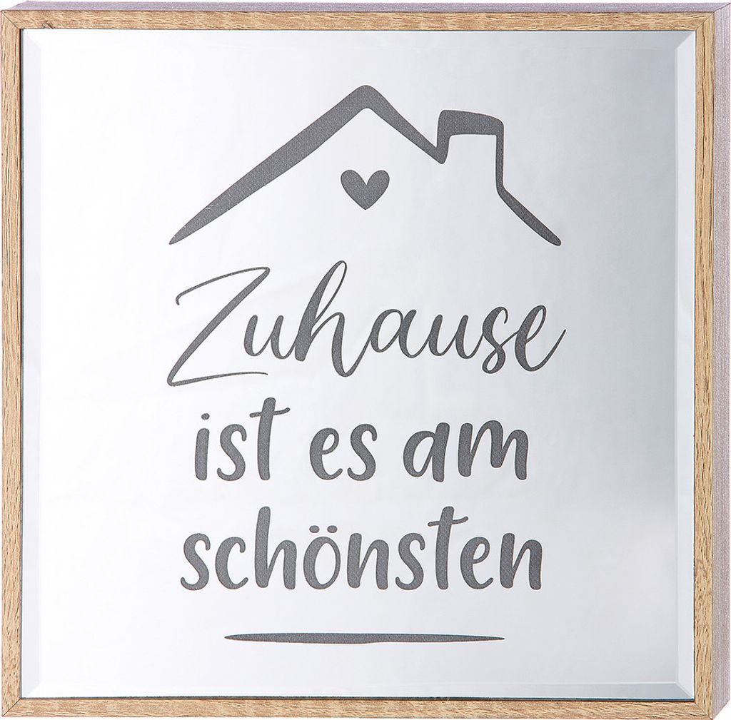 Gilde LED Spiegelbox "Zuhause ist es am schönsten" Rahmen naturfarben Echtholzfunier, benötigte Batterien: 3x AA H: 21 cm B: 21 cm T: 4 cm 50757