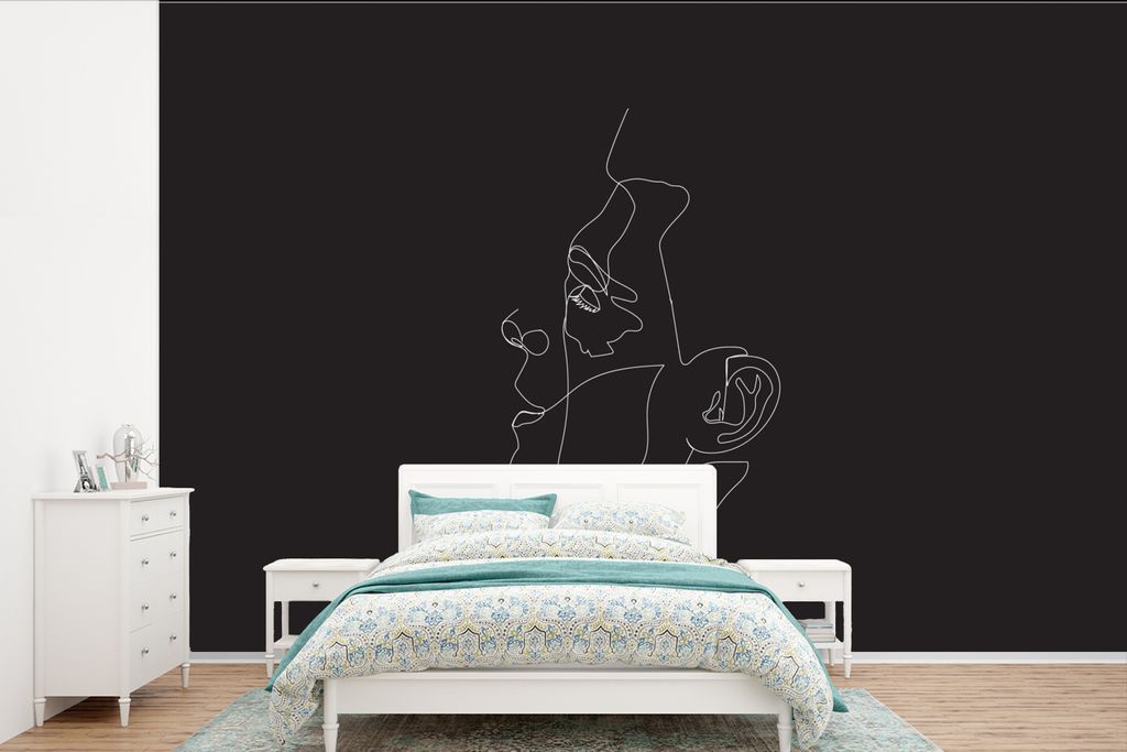 MuchoWow Fototapete für Wohnzimmer oder Schlafzimmer Wandtapete Vinyl Motivtapete Mann - Kopf - Strichzeichnung - 450x300 cm - Gemusterte
