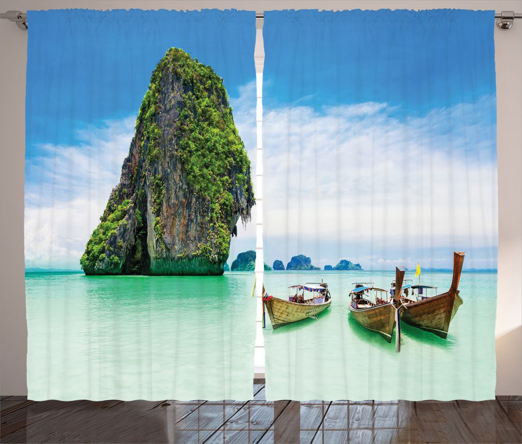 ABAKUHAUS Insel Rustikaler Vorhang, Rock in der Meerküste, Wohnzimmer Universalband Gardinen mit Schlaufen und Haken, 280 x 245 cm, Mehrfarbig